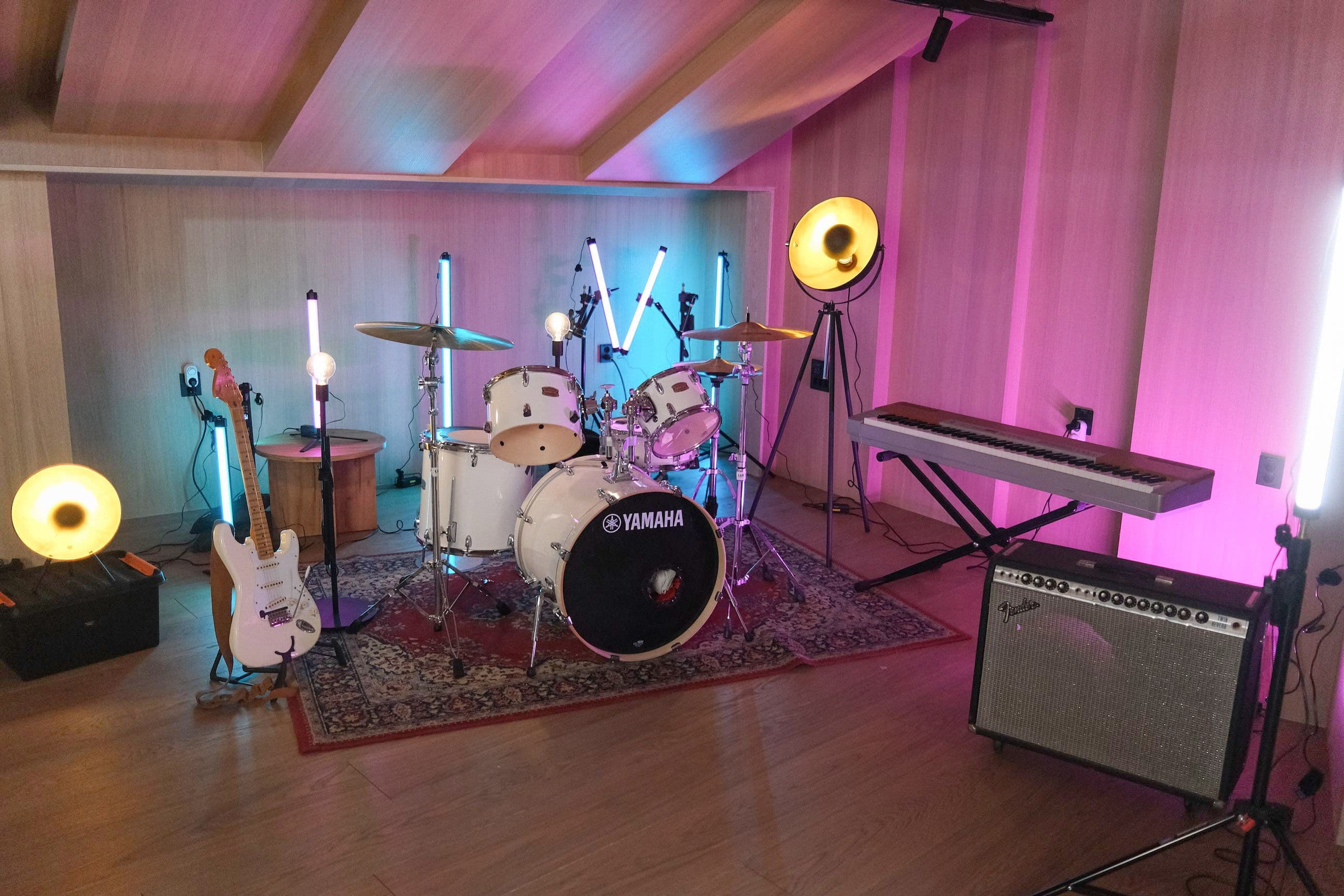 Band setup rigged for film production