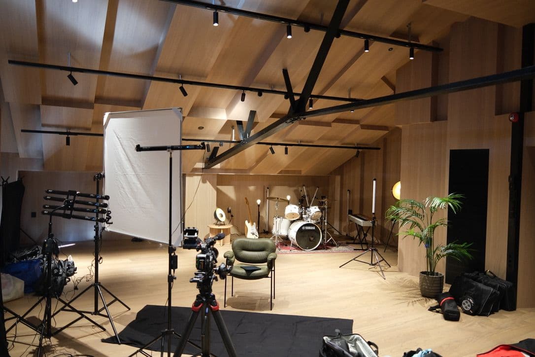Band setup rigged for film production